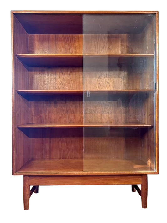 Mid-Century Danish Teak Bookcase by Povl Dinesen – Sliding Glass Doors, 1960s