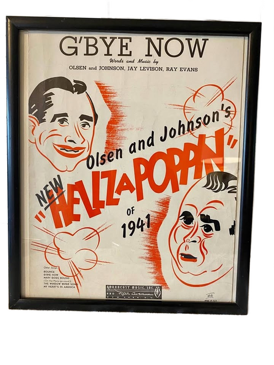 Vintage Framed Retro 1941 G’Bye Now Hellz a Poppin Sheet Music