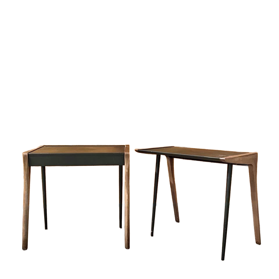 Midcentury 1956 Drexel sculptural walnut side tables — original pair, rare form