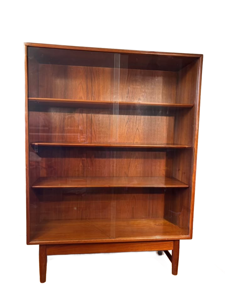 Mid-Century Danish Teak Bookcase by Povl Dinesen – Sliding Glass Doors, 1960s