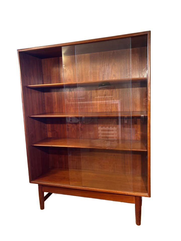 Mid-Century Danish Teak Bookcase by Povl Dinesen – Sliding Glass Doors, 1960s