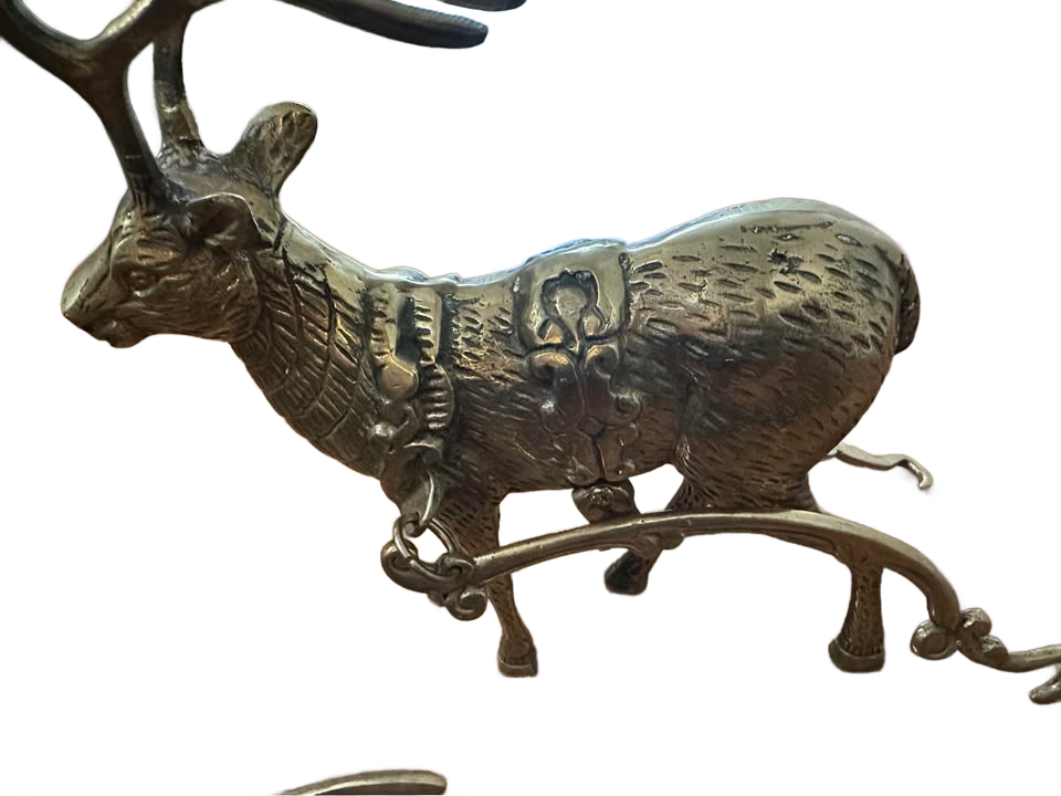 Reindeer and heavy brass sleigh of large size of 25" long VTG Christmas around the world
