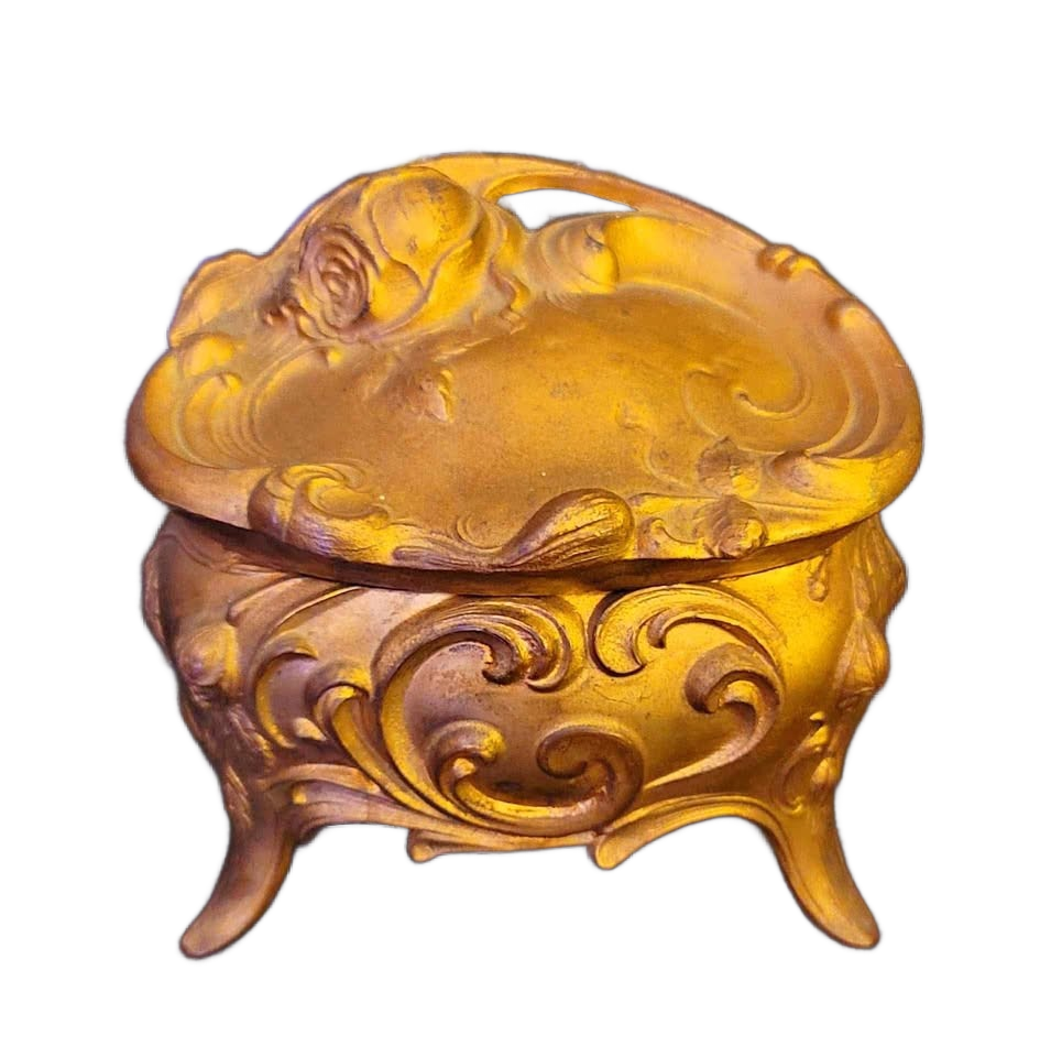 Vintage Very Large Art Nouveau Era Jewelry Casket, 5" by 3.5"