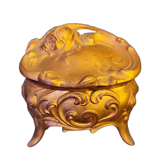 Vintage Very Large Art Nouveau Era Jewelry Casket, 5" by 3.5"
