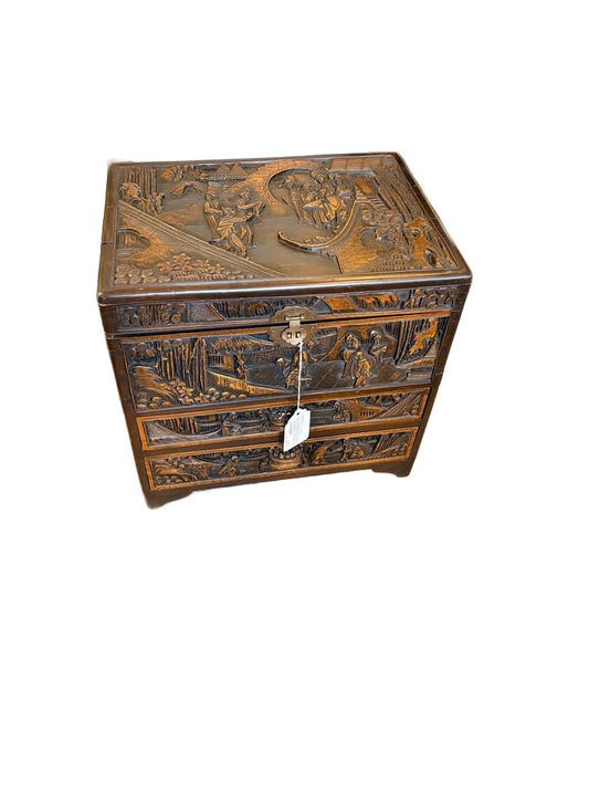 Antique carved camphor silverware chest
