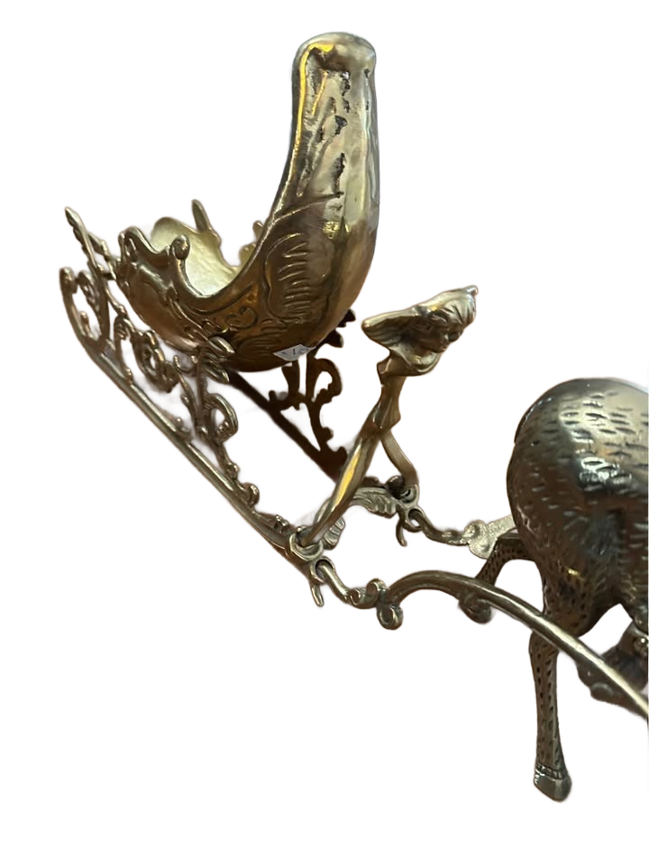 Reindeer and heavy brass sleigh of large size of 25" long VTG Christmas around the world