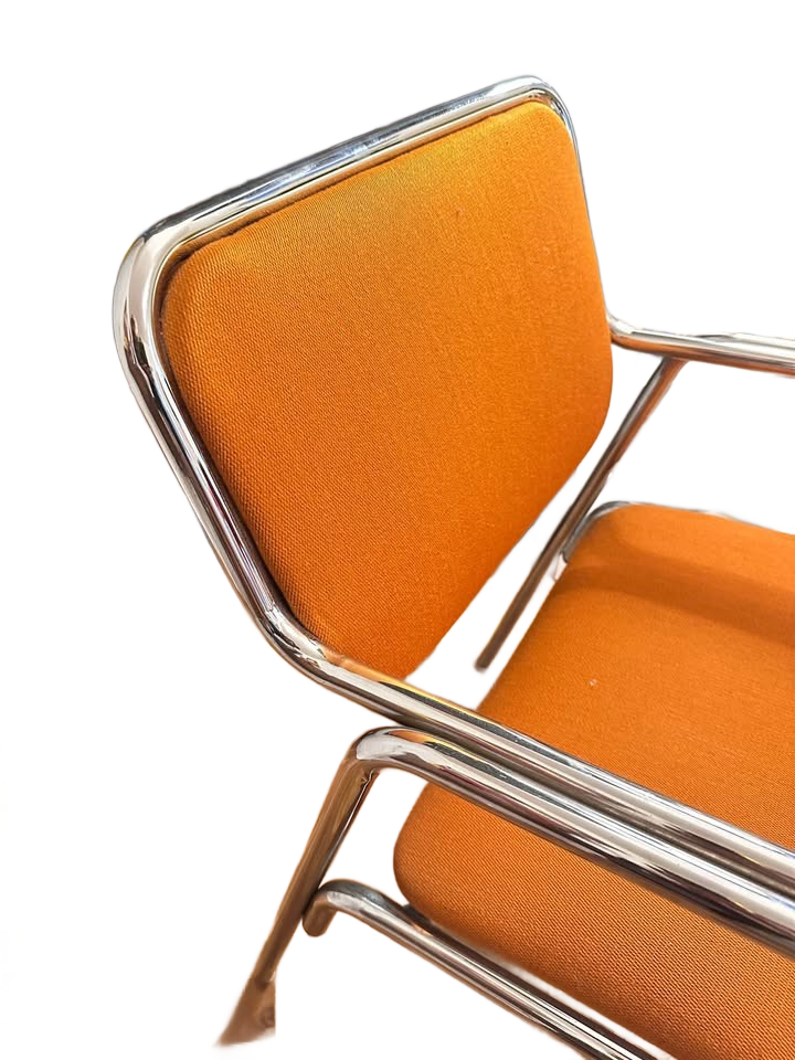 Set of 5 - Designs of California, c. 1970's; Polished tubular-chrome dining chairs