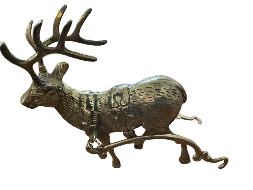 Reindeer and heavy brass sleigh of large size of 25" long VTG Christmas around the world