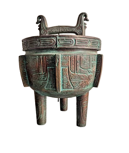 A- Vintage Chinese Tripod Bronze Metal Storage Art