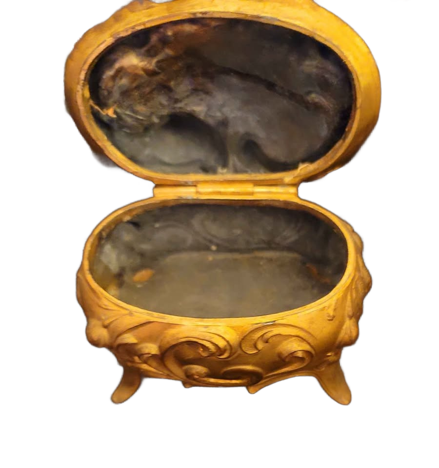 Vintage Very Large Art Nouveau Era Jewelry Casket, 5" by 3.5"