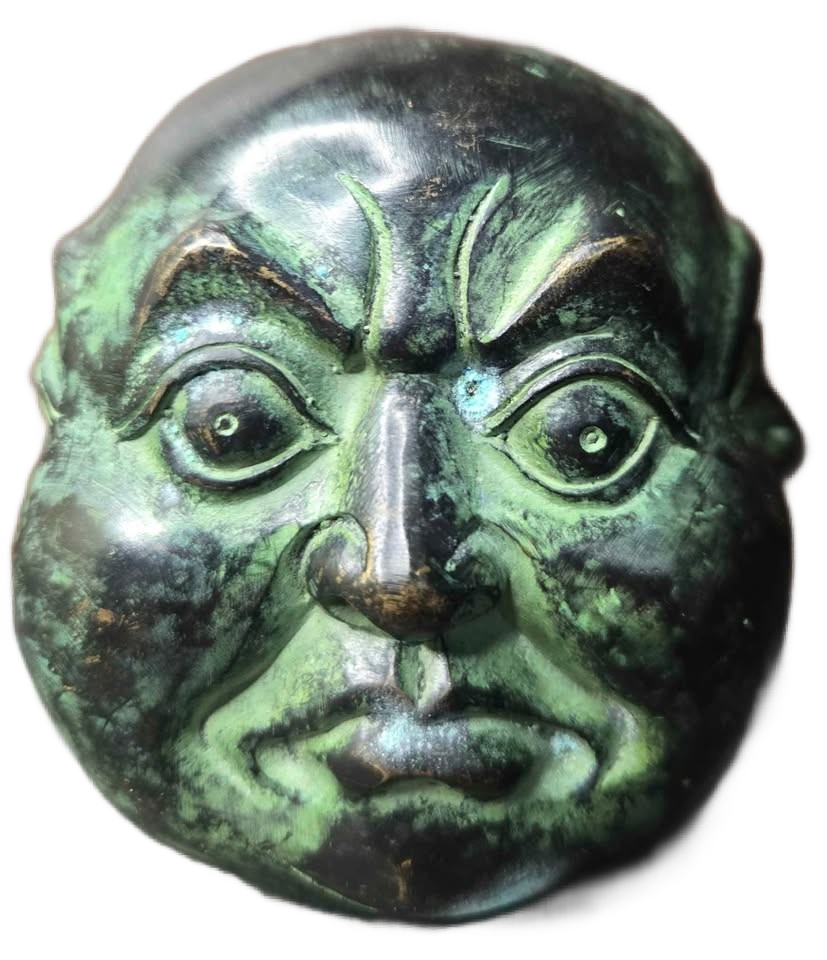 Antique Bronze Four Face Buddha Head Statue Green Patina Asian Art Collectible