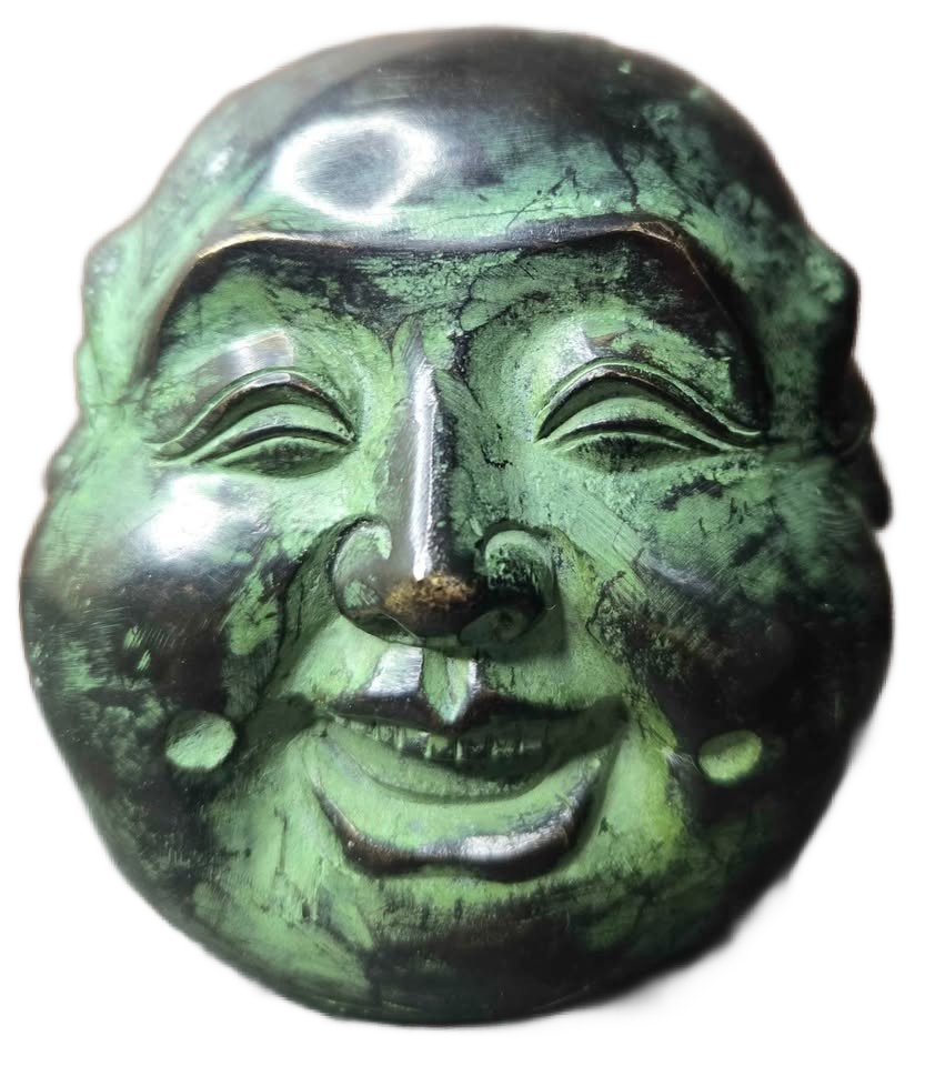 Antique Bronze Four Face Buddha Head Statue Green Patina Asian Art Collectible