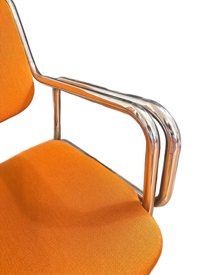 Set of 5 - Designs of California, c. 1970's; Polished tubular-chrome dining chairs