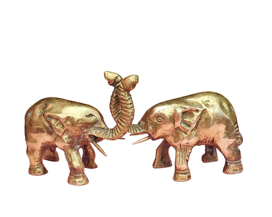 Vintage Solid Brass Mini Elephants (Pair) - Made in Taiwan - Good Luck Charms