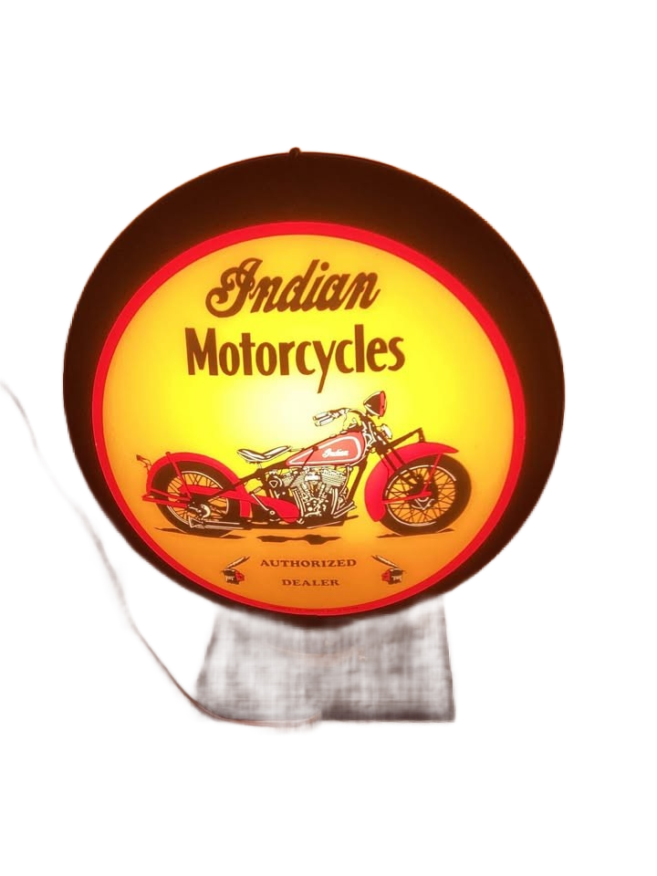 INDIAN MOTORCYCLE LIGHTED GLOBE 17-1/2” TALL x 17” WIDE x 5” DEEP