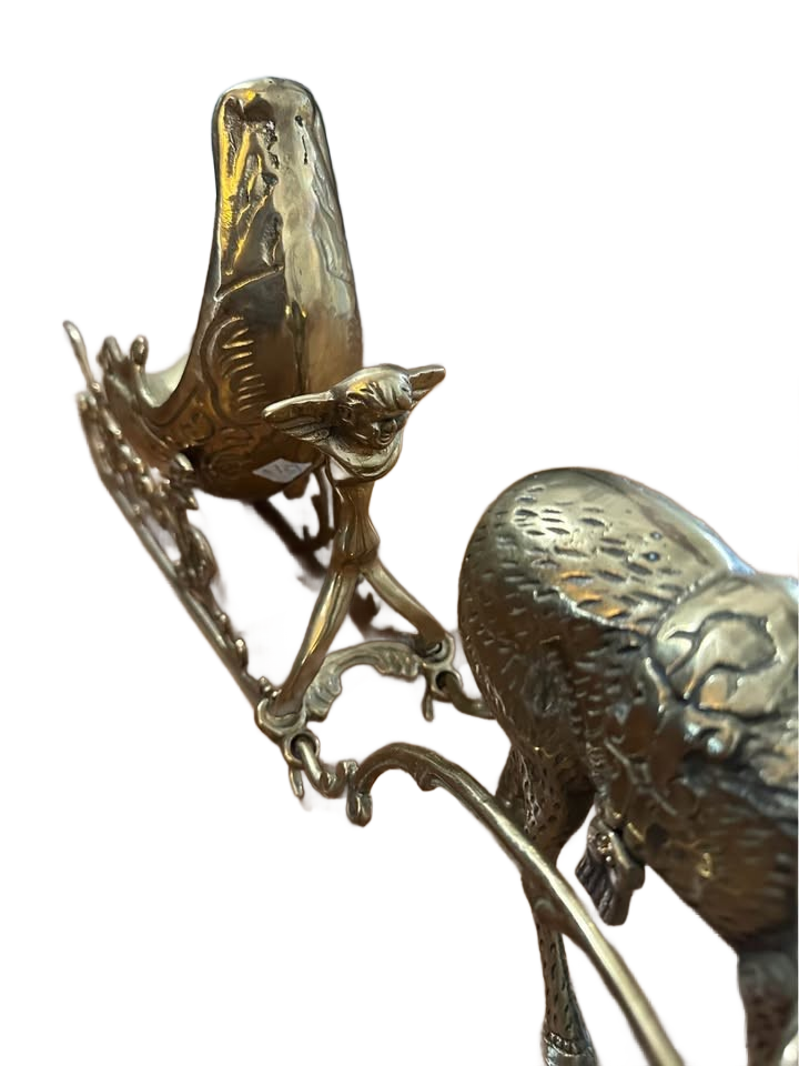 Reindeer and heavy brass sleigh of large size of 25" long VTG Christmas around the world