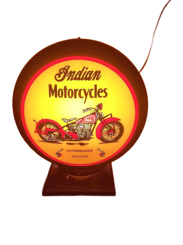 INDIAN MOTORCYCLE LIGHTED GLOBE 17-1/2” TALL x 17” WIDE x 5” DEEP