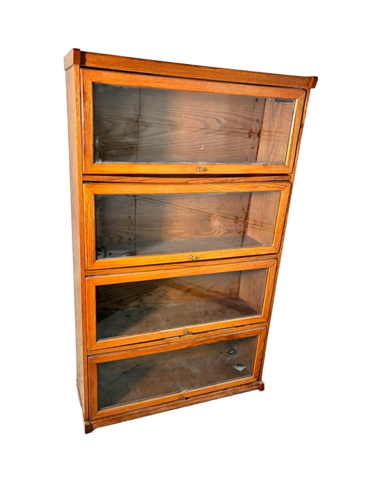 Vintage oak barristers cabinet, pocket doors, brass hardware.