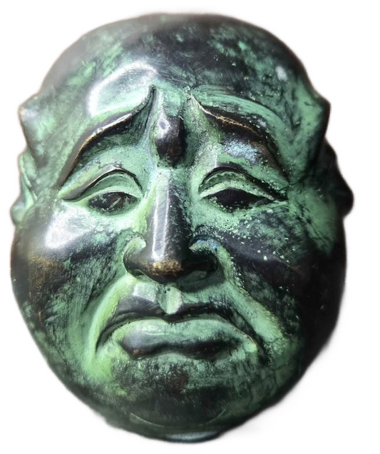 Antique Bronze Four Face Buddha Head Statue Green Patina Asian Art Collectible
