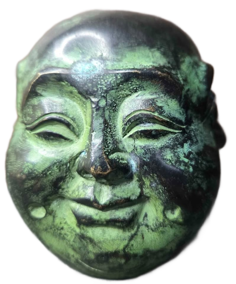 Antique Bronze Four Face Buddha Head Statue Green Patina Asian Art Collectible