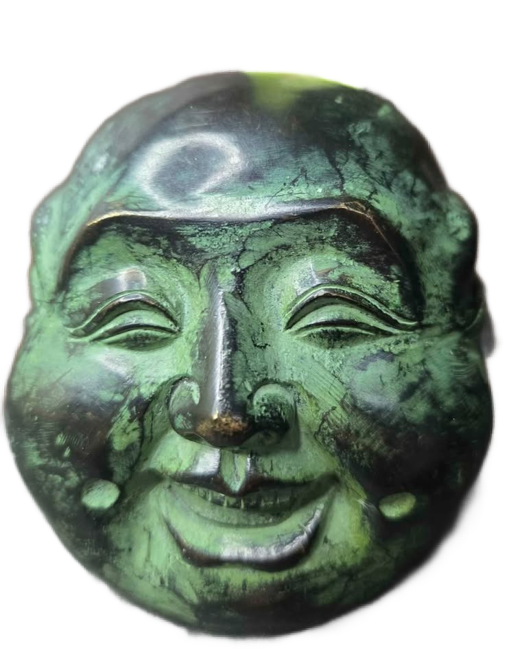 Antique Bronze Four Face Buddha Head Statue Green Patina Asian Art Collectible