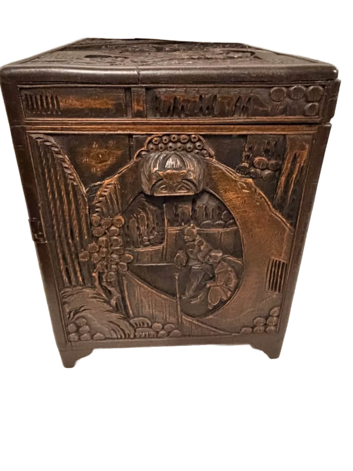 Antique carved camphor silverware chest
