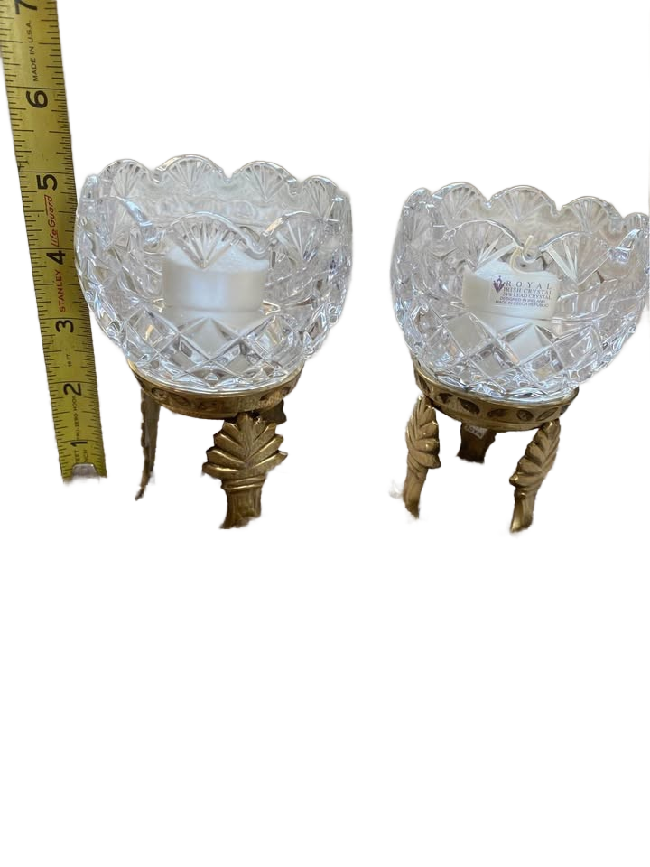 Vintage Royal Irish Crystal Candle Holder/Candy Dish with Brass Stand