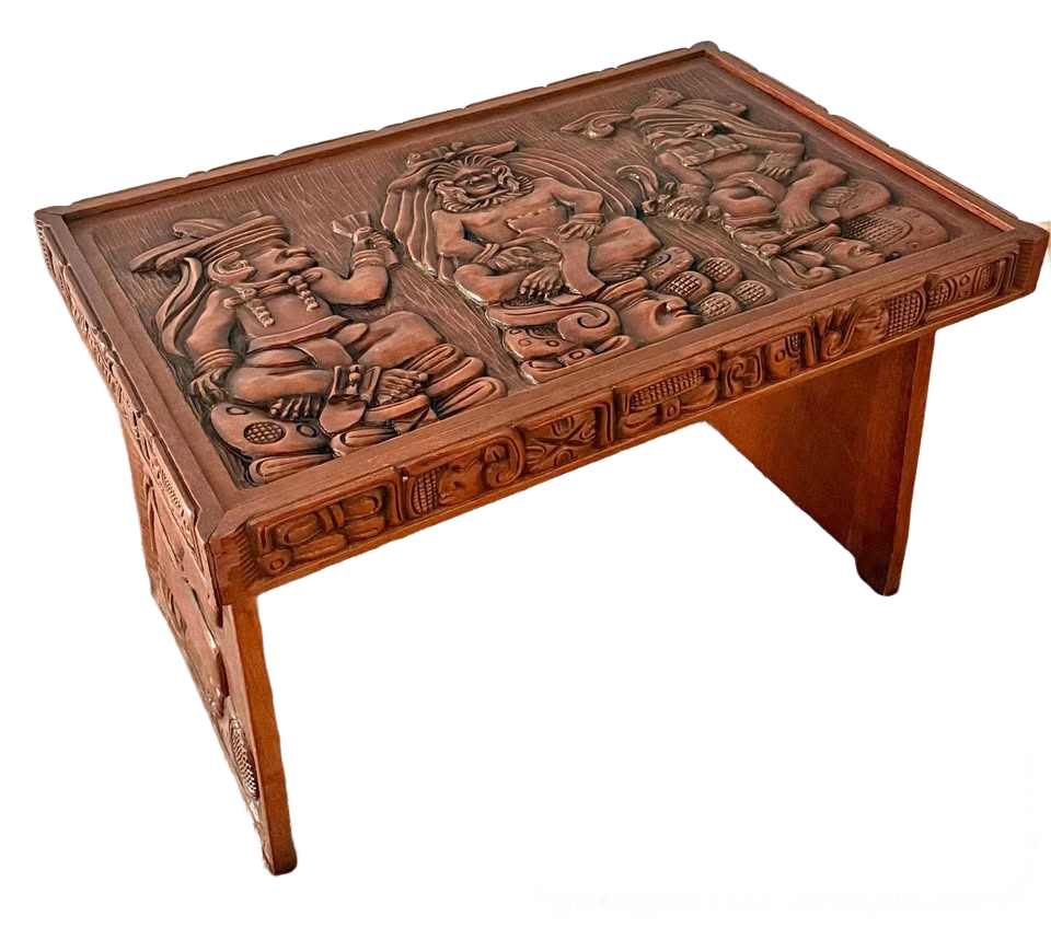 Stunning 1960s Aztec/Mayan Figures Carved table