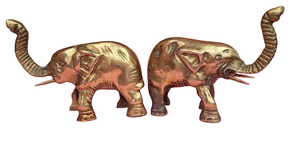 Vintage Solid Brass Mini Elephants (Pair) - Made in Taiwan - Good Luck Charms