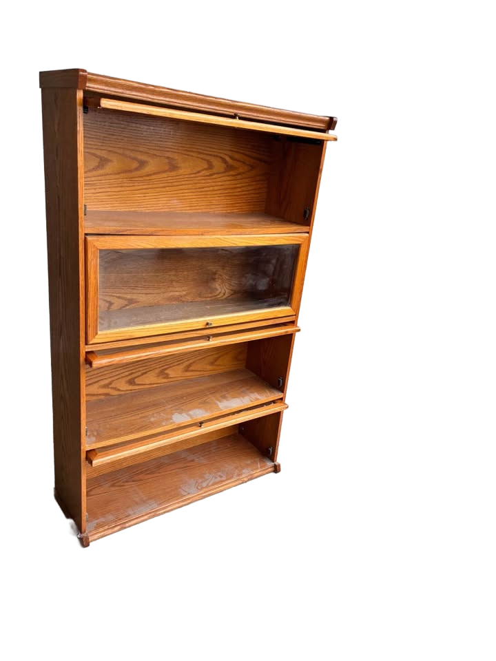 Vintage oak barristers cabinet, pocket doors, brass hardware.