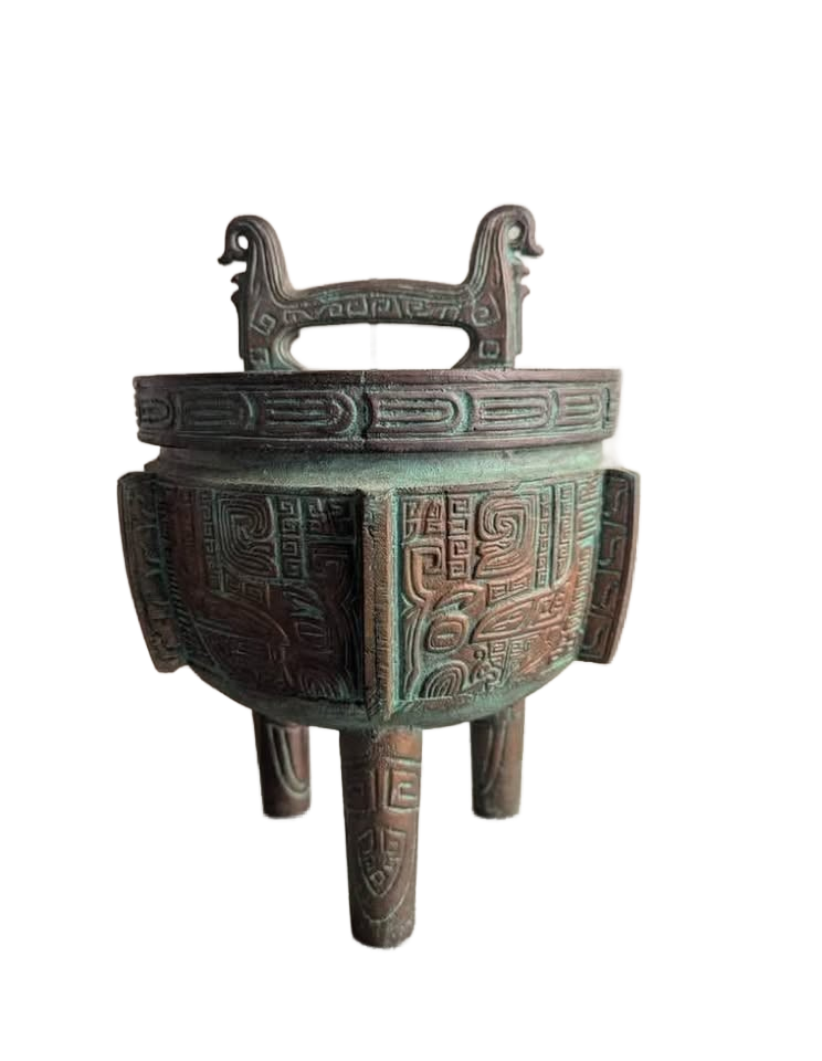 A- Vintage Chinese Tripod Bronze Metal Storage Art