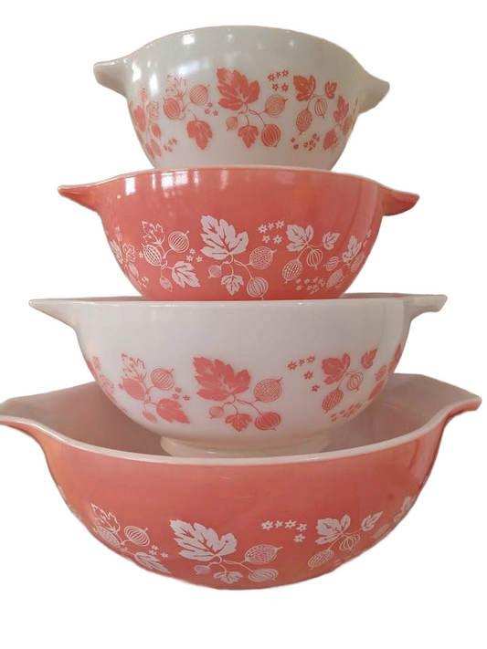 Vintage Pyrex Pink Gooseberry Cinderella Bowl Set 1957-1966
