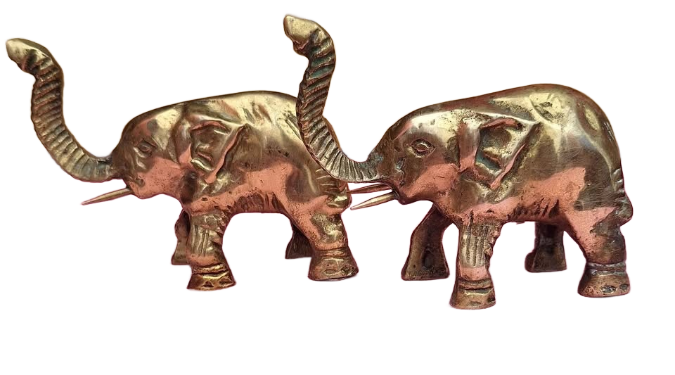 Vintage Solid Brass Mini Elephants (Pair) - Made in Taiwan - Good Luck Charms
