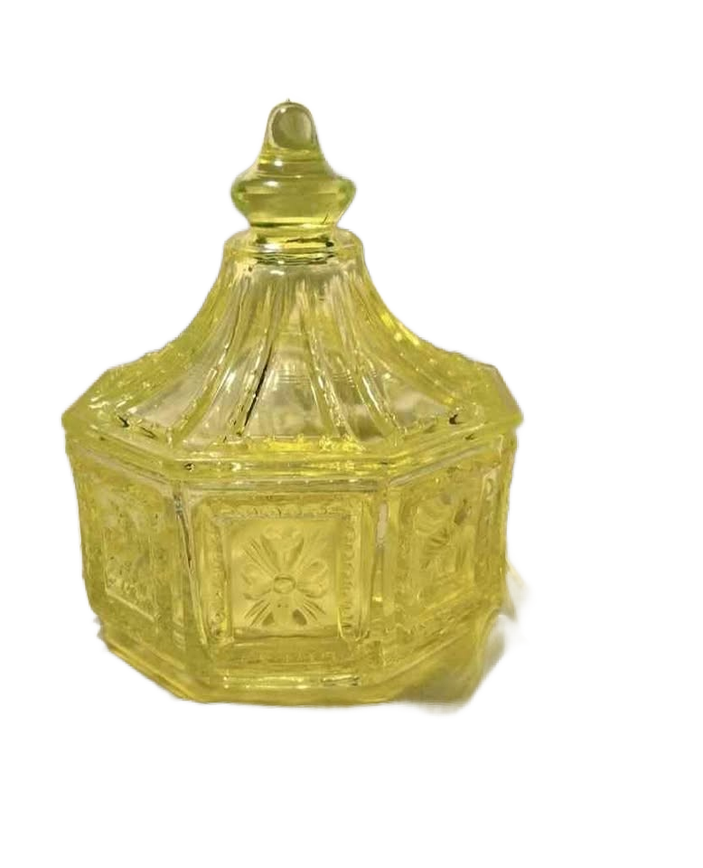 Rare HTF VTG Imperial Topaz Uranium Butterpat-Springerle Octagon Candy Dish