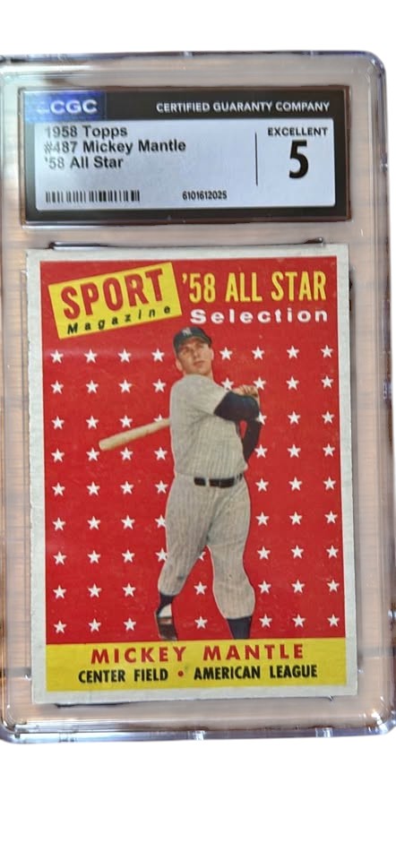 1958 Topps MICKEY MANTLE All Star Baseball Card #487 CGC 5 EX