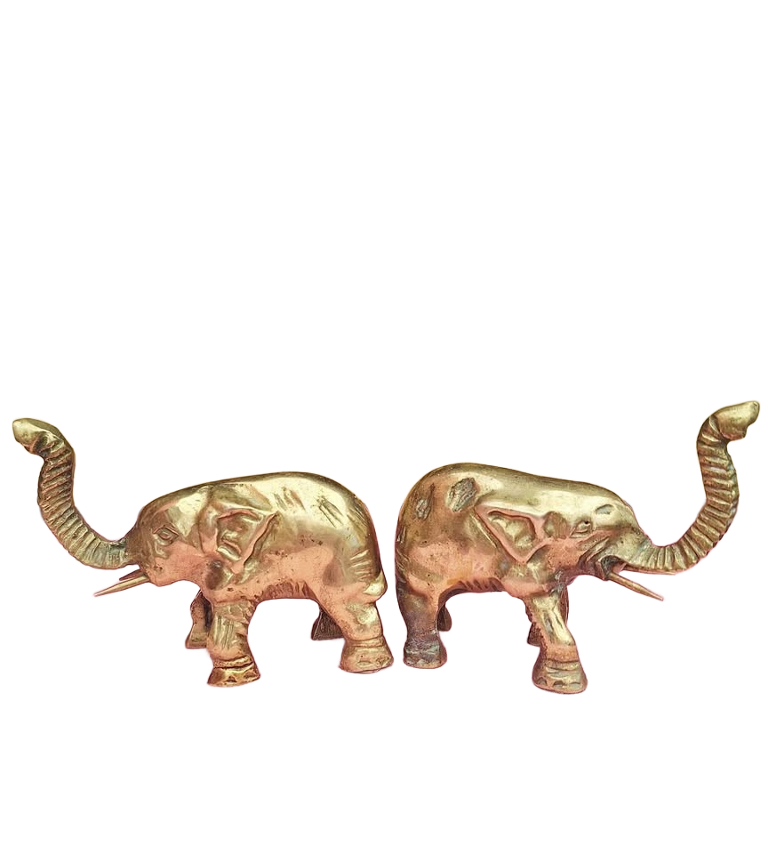 Vintage Solid Brass Mini Elephants (Pair) - Made in Taiwan - Good Luck Charms