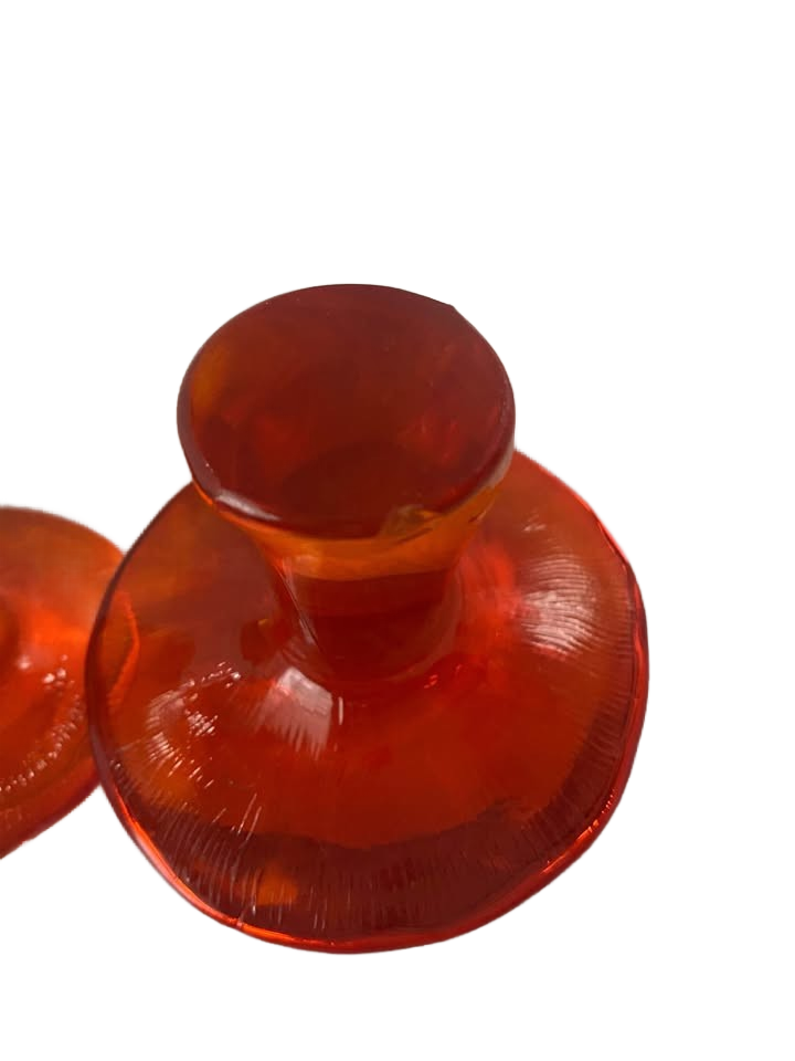 Amber orange mid-century Viking Glass mushroom sculptures