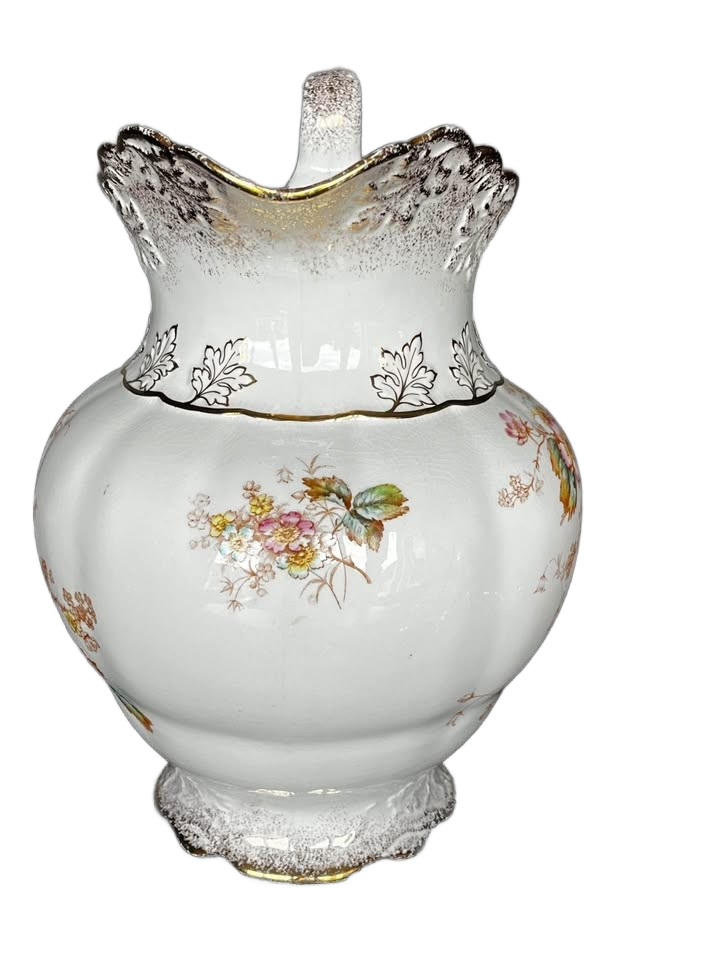 RARE ANTIQUE KTK SEMI-VITREOUS PORCELAIN HAND PAINTED GOLD TRIM PITCHER