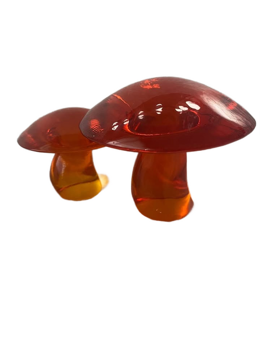 Amber orange mid-century Viking Glass mushroom sculptures