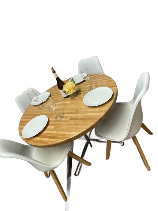 Mid-Century Modern Buther Block Round Pedestal Kitchen Table+4 White Eames-Style Deluxe MCM chairs