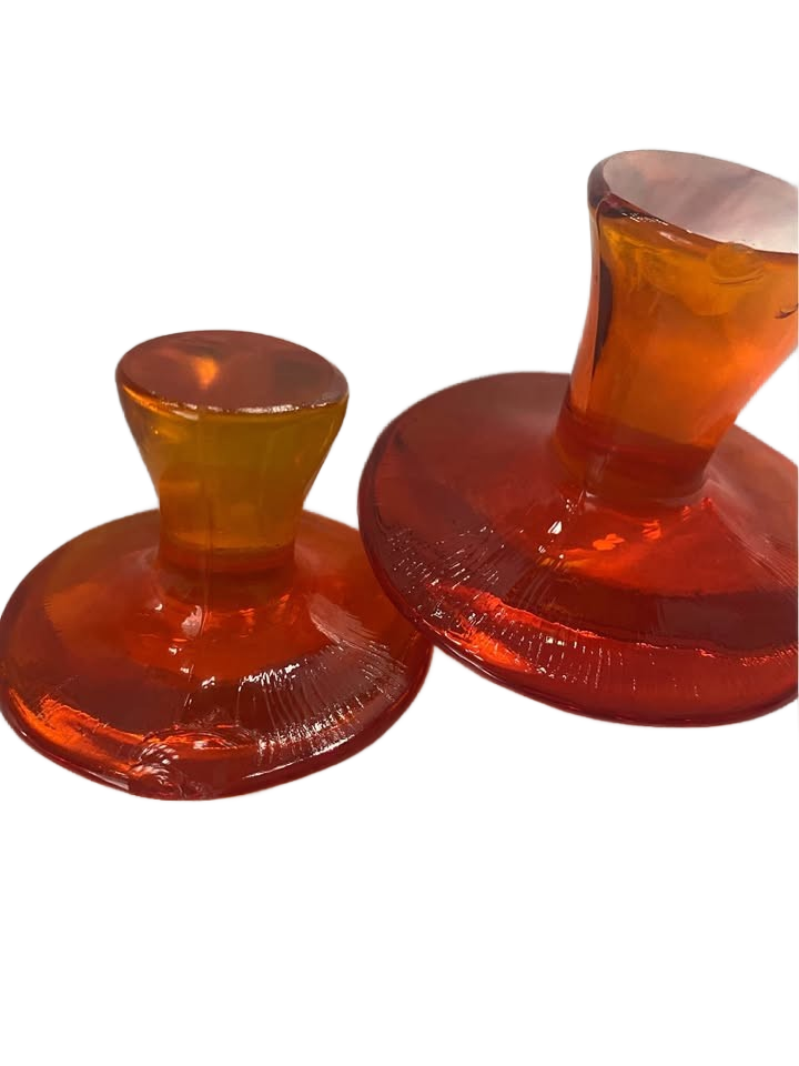 Amber orange mid-century Viking Glass mushroom sculptures
