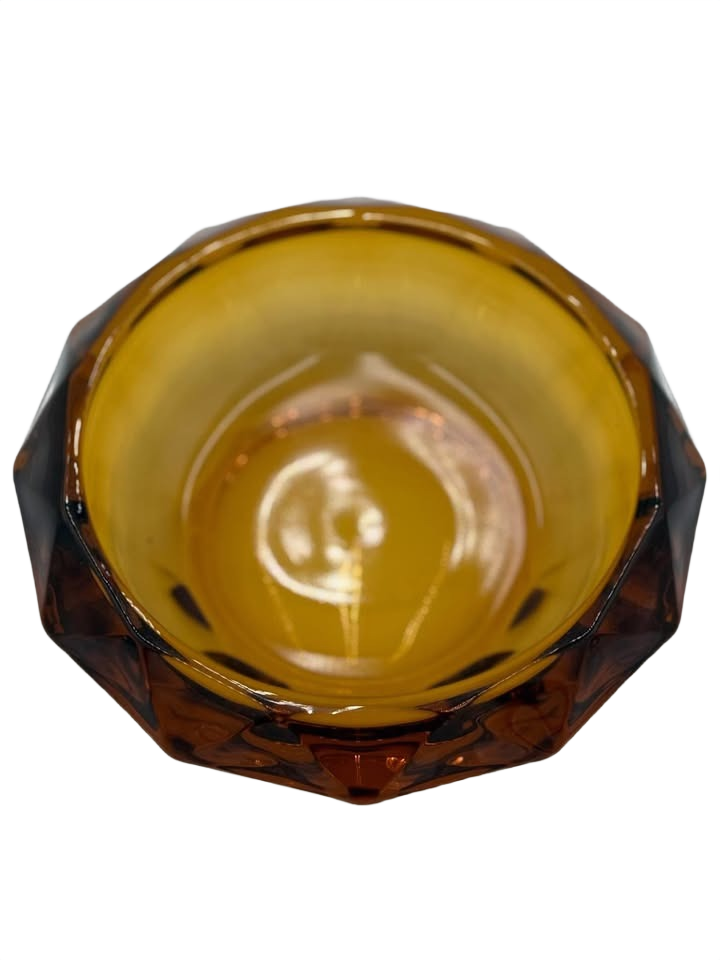 Vintage Viking glass HEAVY Amber Diamond Point covered dish