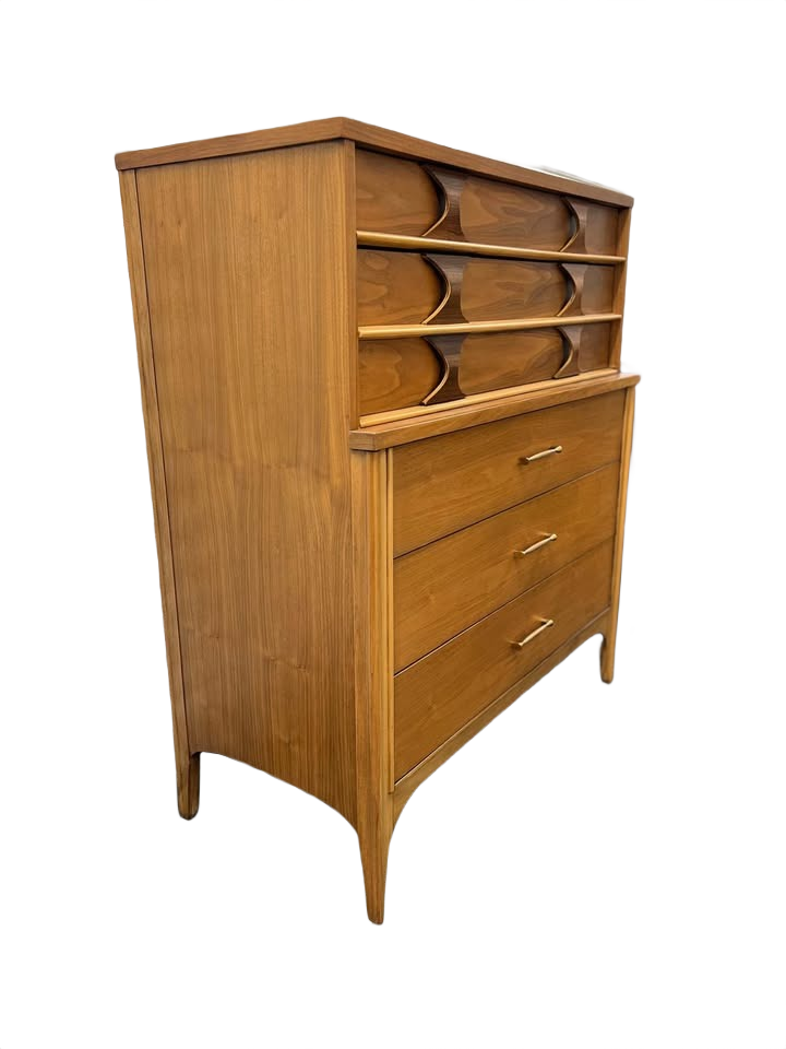 Vintage Mid Century Modern "Perspecta" Highboy 5 Drawer Tall Dresser by Kent Coffey