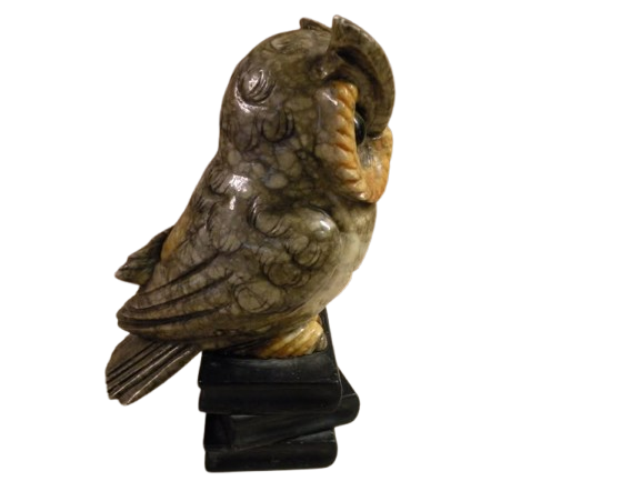 Vintage Genuine Alabaster Hand Carved 9 1/2" Owl on a Stack of 3 Books - Made in Italy - 8.3 Lbs.