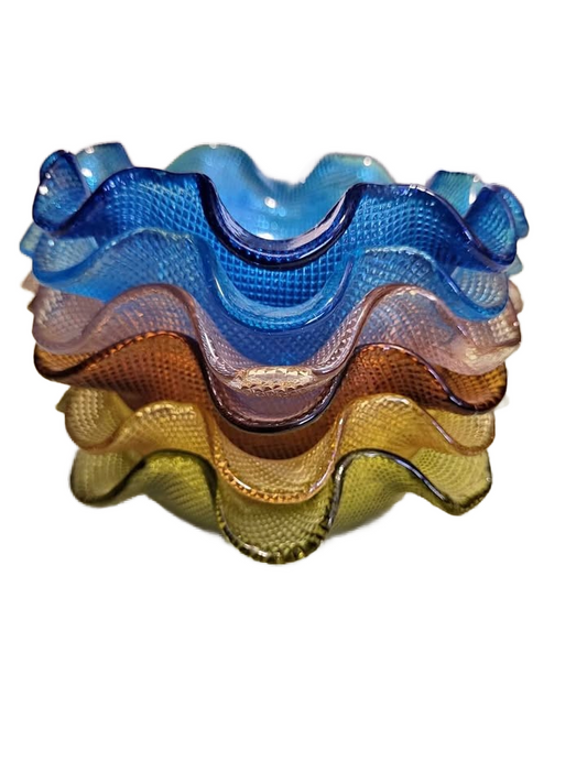 Vintage Mid Century Glass Bowl Colored Candy Dish Set Antique MCM