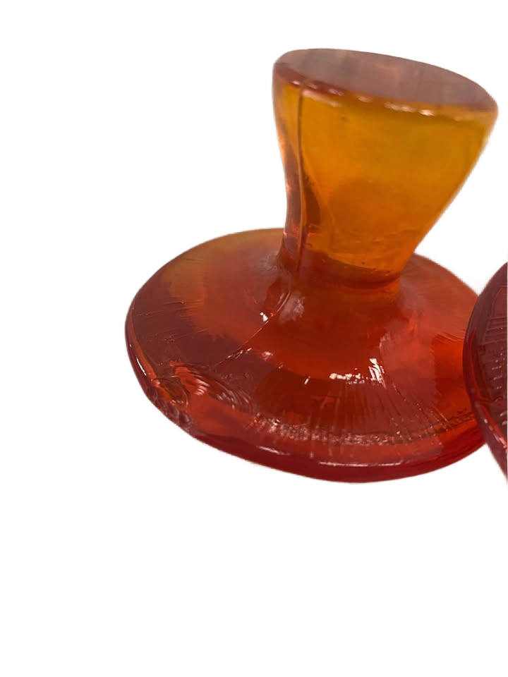 Amber orange mid-century Viking Glass mushroom sculptures