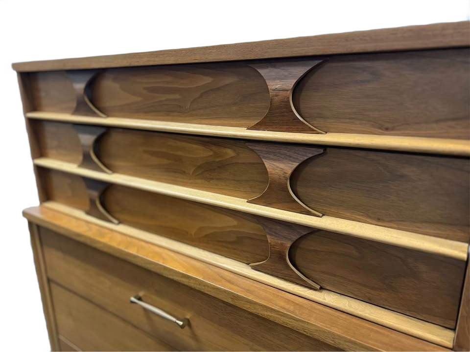 Vintage Mid Century Modern "Perspecta" Highboy 5 Drawer Tall Dresser by Kent Coffey