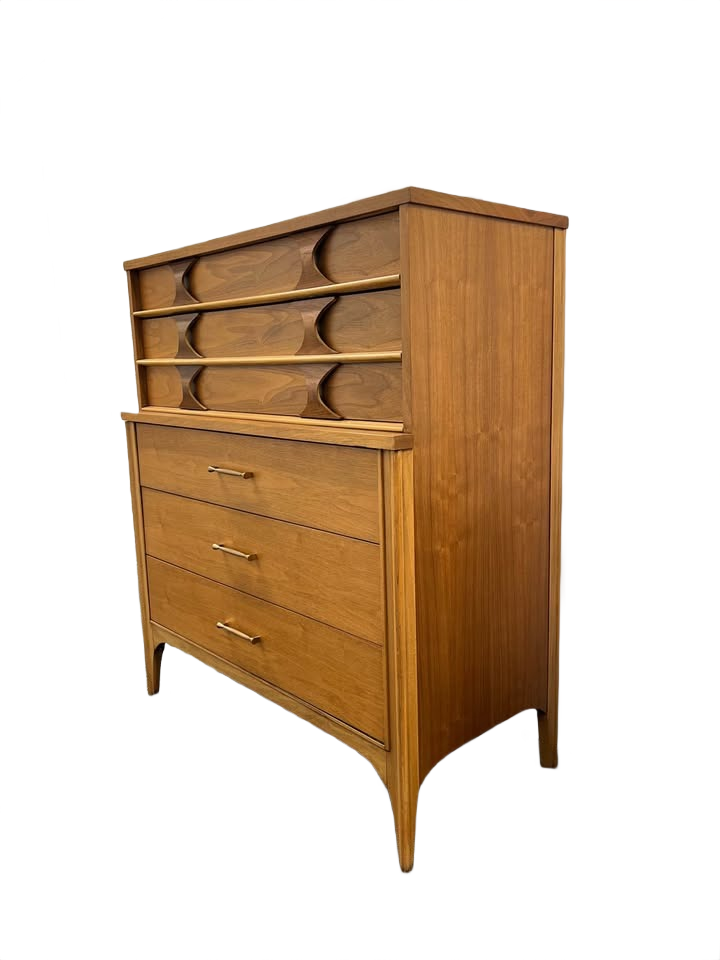 Vintage Mid Century Modern "Perspecta" Highboy 5 Drawer Tall Dresser by Kent Coffey
