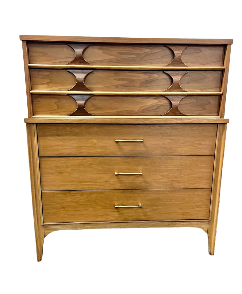 Vintage Mid Century Modern "Perspecta" Highboy 5 Drawer Tall Dresser by Kent Coffey