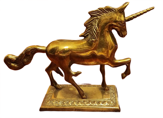 Solid brass unicorn on base. Made in Korea.